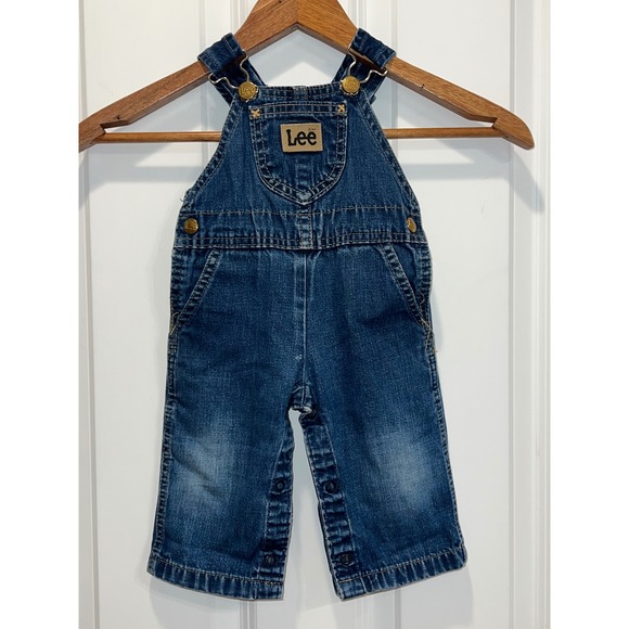 Vintage USA Lee Denim Bib Overalls Baby Infant Kid Clothes Snap Leg 12 Months - Picture 1 of 7